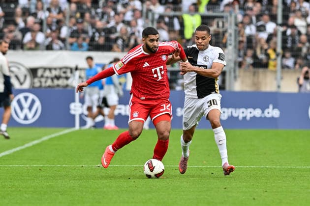 1 Bundesliga: SV Elversberg vs. FC Bayern Munich, September 13, 2026, ELVERSBERG, GERMANY, September 13: A duel between Ismael SAIBARI of FC Bayern Munich (34) and Jan GYAMERAH of SV Elversberg (30) during the Bundesliga match between SV Elversberg and FC Bayern Munich on Matchday 3 at the Ursapharm Arena on Kaiserlinde. DFL REGULATIONS PROHIBIT ANY USE OF PHOTOGRAPHS AS IMAGE SEQUENCES AND OR QUASI-VIDEO Copyright: xBEAUTIFULxSPORTS Goldbergx