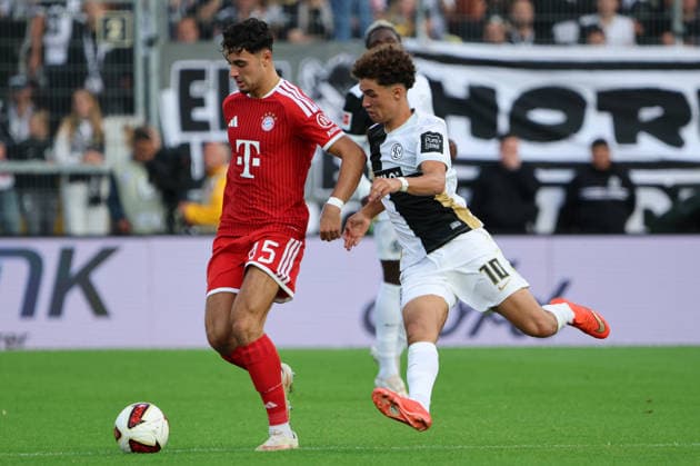 September 13, 2026, Soccer, Men s, 1. Bundesliga, 2026–2027 Season, SV 07 Elversberg vs. FC Bayern Munich, Aleksandar Pavlovic (FC Bayern Munich), Noah Darvich (SV 07 Elversberg), Elversberg, Ursapharm Arena an der Kaiserlinde, Saarland, Germany, DEU Copyright: xFabianxKleerx