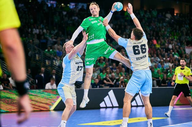 Kristjan Horzen, VfL Gummersbach, 27; Mathias Gidsel, Fuechse Berlin, 19; Stepan Zeman, VfL Gummersbach, 66; GER, Fuechse Berlin vs. VfL Gummersbach, 1st Bundesliga, Opel HBL, 2026–27 season, Matchday 4, September 13, 2026, GER, Fuechse Berlin vs. VfL Gummersbach, 1st Bundesliga, Opel HBL, 2026–27 season, Matchday 4, September 13, 2026, Berlin Copyright: xClaudiusxRauch,xEibner-Pressefotox xClaudiusxRauchx EP_CRH