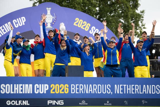 RECORD DATE NOT STATED 13th September 2026; Bernardus Golf, Cromvoirt, Netherlands; Solheim Cup Womens Golf, Final Day; Closing ceremony; Team Europe wins the Solheim Cup 2026; Captain Anna Nordqvist (SWE) of Team Europe presents the Solheim Cup AnthonyxBenoit