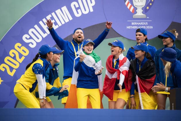 RECORD DATE NOT STATED 13th September 2026; Bernardus Golf, Cromvoirt, Netherlands; Solheim Cup Womens Golf, Final Day; Closing ceremony; Team Europe wins the Solheim Cup 2026; Leona Maguire (IRL) of Team Europe celebrates with the Solheim Cup AnthonyxBenoit
