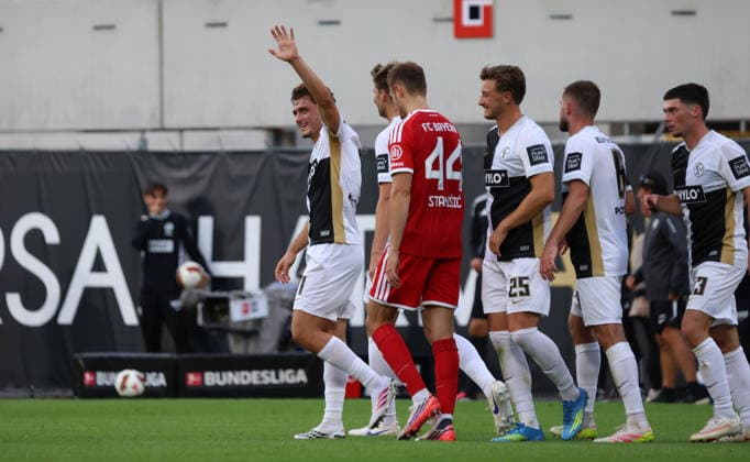 September 13, 2026, Soccer, Men s, Bundesliga 1, 2026–2027 Season, SV 07 Elversberg vs. FC Bayern Munich, Maurice Krattenmacher of SV 07 Elversberg celebrates his goal, tying the score at 1–1, at the Ursapharm Arena an der Kaiserlinde in Saarland, Germany Copyright: xFabianxKleerx