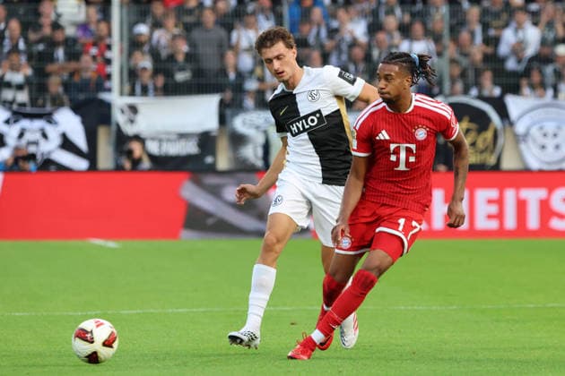 September 13, 2026, Soccer, Men s, Bundesliga 1, 2026–2027 Season, SV 07 Elversberg vs. FC Bayern Munich, Maurice Krattenmacher (SV 07 Elversberg), Michael Olise (FC Bayern Munich), Ursapharm Arena at the Kaiserlinde, Saarland, Germany (DEU) Copyright: xFabianxKleerx
