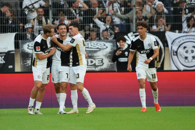 September 13, 2026, Soccer, Men s, Bundesliga 1, 2026–2027 Season, SV 07 Elversberg vs. FC Bayern Munich, goal celebration after the 1–1 equalizer, goal scorer Maurice Krattenmacher, SV 07 Elversberg, Ursapharm Arena an der Kaiserlinde, Elversberg, Saarland, Germany, DEU Copyright: xFabianxKleerx