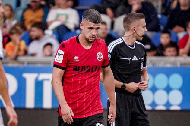 Germany Soccer Season 2026–2027, 3rd Division, Matchday 5, SV Wehen Wiesbaden vs. SV Waldhof Mannheim, Brita Arena, Wiesbaden, Jordy Gillekens, SV Wehen Wiesbaden, 27, Facial Expressions, Emotions, Wiesbaden, Brita Arena, Germany Copyright: xBennetxLongx