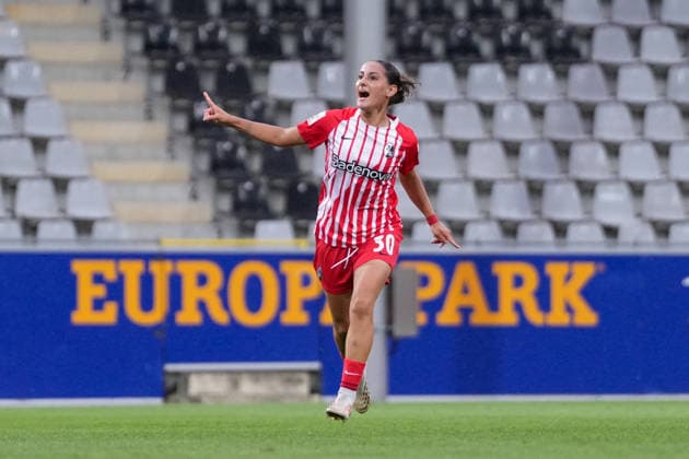Ilayda Acikgöz Ilayda Acikgoez SC Freiburg, 30 goal celebration, emotions, cheering, goal, shot on goal, goal scored, Germany, soccer, Google Pixel Women s Bundesliga, Matchday 4, 2026–2027, SC Freiburg vs. 1. FSV Mainz 05, September 13, 2026, Dreisamstadion, Freiburg, Dreisamstadion, Freiburg, Baden-Württemberg, Germany Copyright: xArnexAmbergx
