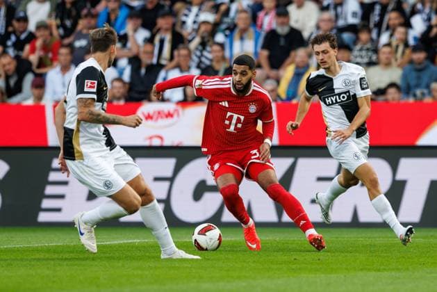 Ismael Saibari of FC Bayern Munich in a tackle with Maximilian Rohr of SV 07 Elversberg and Maurice Krattenmacher of SV 07 Elversberg, Action: SV Elversberg vs. FC Bayern Munich, Soccer, Bundesliga 1, Matchday 3, 2026–2027 season, September 13, 2026: SV Elversberg vs. FC Bayern Munich, soccer, Bundesliga 1, Matchday 3, 2026–2027 season, September 13, 2026 Copyright: xEibnerxPressefotox EP_ANS