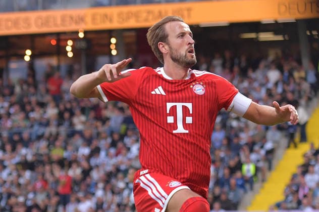 September 13, 2026, xblx, Soccer, Bundesliga 1, SV Elversberg vs. FC Bayern Munich, Harry Kane, FC Bayern Munich, Goal scored, Goal making the score 1–2, celebrating the goal, goal celebration, celebration, celebrating, celebrates, DFL DFB REGULATIONS PROHIBIT ANY USE OF PHOTOGRAPHS as IMAGE SEQUENCES and or QUASI-VIDEO Elversberg