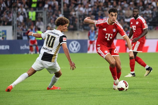 September 13, 2026, Soccer, Men s, 1. Bundesliga, 2026–2027 Season, SV 07 Elversberg vs. FC Bayern Munich, Aleksandar Pavlovic (FC Bayern Munich), Noah Darvich (SV 07 Elversberg), Elversberg Ursapharm Arena an der Kaiserlinde, Saarland, Germany (DEU) Copyright: xFabianxKleerx