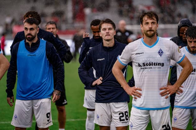 Germany Soccer Season 2026–2027, 3rd Division, Matchday 5, SV Wehen Wiesbaden vs. SV Waldhof Mannheim, Brita Arena, Wiesbaden; Diego Michel of SV Waldhof Mannheim, 28, facial expressions, emotions, after the game among the fans at the Brita Arena in Wiesbaden, Germany Copyright: xBennetxLongx