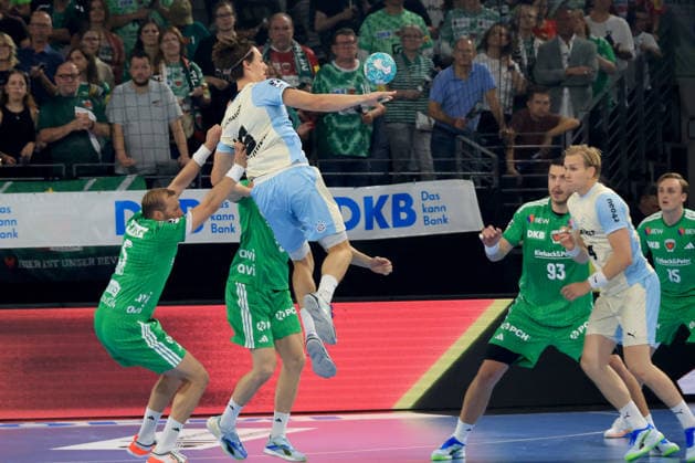 September 13, 2026, GER Germany, Handball, 1st Bundesliga, August 27, 2026, 2026–2027 season, Berlin, Fuechse Berlin vs. Gummersbach, Max Darj (Fuechse Berlin 5), Mijajlo Marsenic (Fuechse Berlin 93), MIRO SCHLUROFF (VfL Gummersbach 15), ELLIDI VIDARSSON, VfL Gummersbach 4, nordphoto GmbH, Engler Berlin, Max Schmeling Halle, Berlin, Germany Copyright: xNordphotox xEnglerx