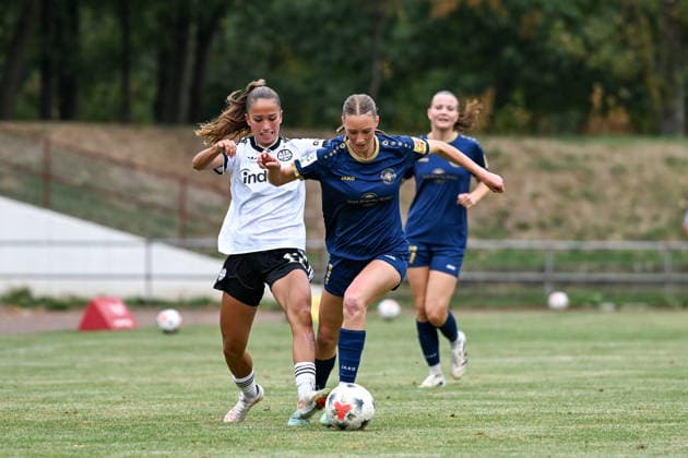 September 13, 2026, Soccer, Women s Bundesliga 2, 2026–2027, Matchday 6, SG 99 Andernach vs. Eintracht Frankfurt U20: Ina Keller (11, Andernach) and Amira Dahl (11, Frankfurt U20) battle for the ball