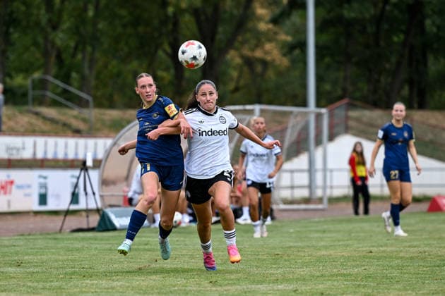September 13, 2026, Soccer, Women s Bundesliga 2, 2026–2027, Matchday 6, SG 99 Andernach vs. Eintracht Frankfurt U20: Ina Keller (11, Andernach) and Jana Theijs (2, Frankfurt U20) are both fighting for the ball