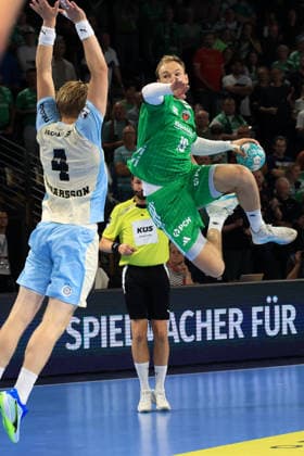 September 13, 2026, GER Germany, Handball, 1st Bundesliga, August 27, 2026, 2026–2027 season, Berlin, Fuechse Berlin vs. Gummersbach, Mathias Gidsel (Fuechse Berlin 19), ELLIDI VIDARSSON (VfL Gummersbach 4), nordphoto GmbH, Engler Berlin, Max Schmeling Halle, Berlin, Germany Copyright: xNordphotox xEnglerx