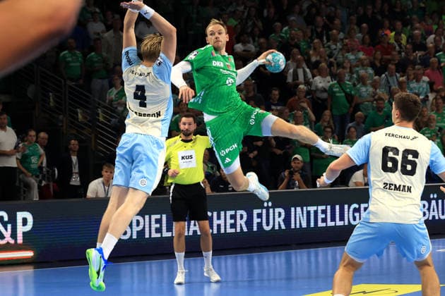 September 13, 2026, GER Germany, Handball, 1st Bundesliga, August 27, 2026, 2026–2027 season, Berlin, Fuechse Berlin vs. Gummersbach, Mathias Gidsel (Fuechse Berlin 19), ELLIDI VIDARSSON (VfL Gummersbach 4), nordphoto GmbH, Engler Berlin, Max Schmeling Halle, Berlin, Germany Copyright: xNordphotox xEnglerx