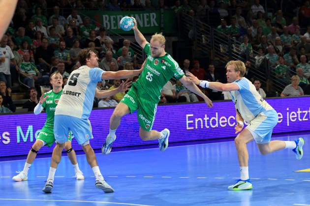 September 13, 2026, GER Germany, Handball, 1st Bundesliga, August 27, 2026, 2026–2027 season, Berlin, Füchse Berlin vs. Gummersbach Matthes Langhoff, Füchse Berlin 25, Mathias Gidsel, Füchse Berlin 19, MIRO SCHLUROFF, VfL Gummersbach 15, ELLIDI VIDARSSON, VfL Gummersbach 4, nordphoto GmbH, Engler Berlin, Max Schmeling Halle, Berlin, Germany Copyright: xNordphotox xEnglerx