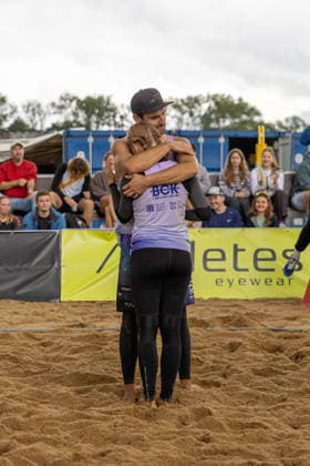 September 13, 2026 Beach Volleyball 1 Beachclub Kiel e.V. German Mixed Championships Lena Pilz and Kai Pilz, immediately after converting the set point to win the German Championship Kiel Beach Facility Nordmarksportfeld Schleswig-Holstein, Germany