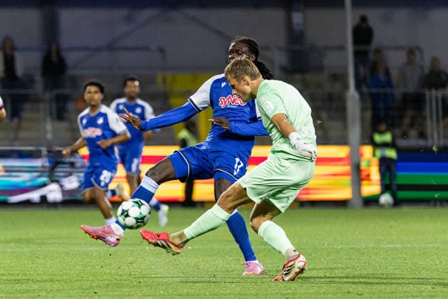 Germany: TSG Hoffenheim II vs. Fortuna Cologne, 3. Liga, 2026–27 season, Dietmar Hopp Stadium, Sinsheim; Lukas Petersson, TSG Hoffenheim II, 1; Lennart Winkler, Fortuna Cologne, 1; Sinsheim, Dietmar Hopp Stadium, Baden-Württemberg, Germany Copyright: xBenedictxChristx