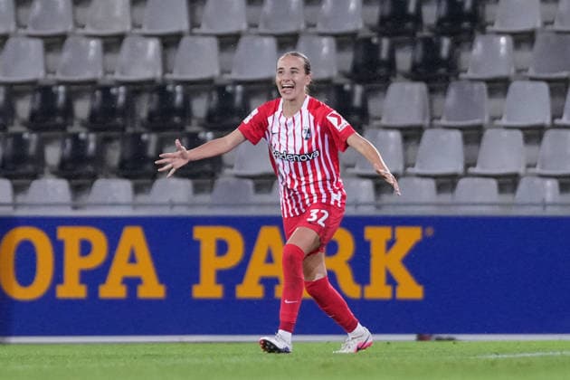 Emma Memminger, SC Freiburg, 32, goal celebration, emotions, cheering, goal, shot on goal, goal scored, Germany, soccer, Google Pixel Women s Bundesliga, Matchday 4, 2026–2027, SC Freiburg vs. 1. FSV Mainz 05, September 13, 2026, Dreisamstadion, Freiburg, Dreisamstadion, Baden-Württemberg, Germany Copyright: xArnexAmbergx