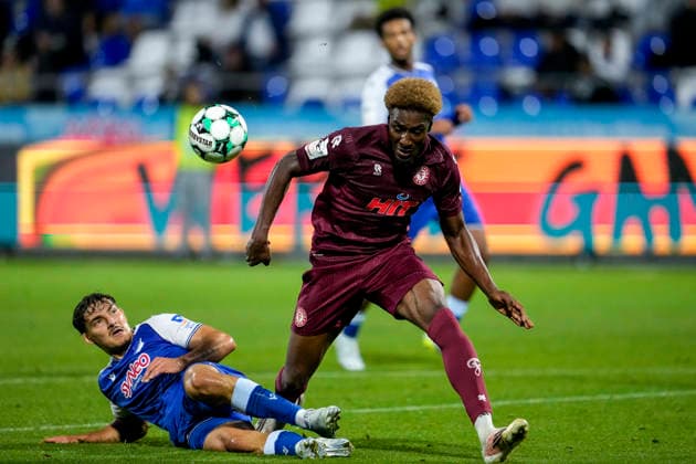 v li Sean Dulic TSG II, 3, Romeo Aigbekaen Cologne, 30, tackle, game scene, duel, duel, tackle, tackling, dynamism, action, 09 13 2026, Sinsheim, Germany, soccer, 3rd League, TSG 1899 Hoffenheim II vs. SC Fortuna Cologne, DFB and DFL regulations prohibit any use of photographs as image sequences and or quasi-video xozx