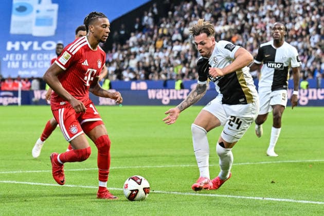 1 German Bundesliga: SV Elversberg vs. FC Bayern Munich, September 13, 2026, ELVERSBERG, GERMANY, September 13: Michael OLISE (FC Bayern Munich, No. 17) and Luca SCHNELLBACHER (SV Elversberg, No. 24) face off during the Bundesliga match between SV Elversberg and FC Bayern Munich on Matchday 3 at the Ursapharm Arena on Kaiserlinde. DFL REGULATIONS PROPROHIBIT ANY USE OF PHOTOGRAPHS AS IMAGE SEQUENCES AND OR QUASI-VIDEO Copyright: xBEAUTIFULxSPORTS Goldbergx