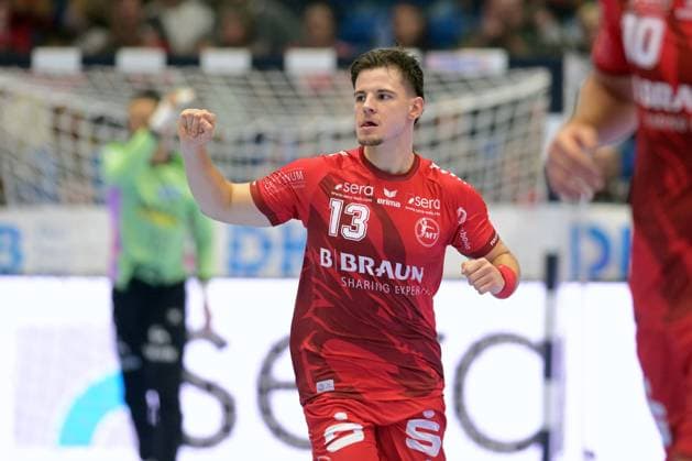 Celebration for Leon Stehl MT Melsungen 13, GER, MT Melsungen vs. TVB 1898 Stuttgart, Handball, 1st Bundesliga, Matchday 4, 2026–2027 Season, September 13, 2026, GER, MT Melsungen vs. TVB Stuttgart, Handball, Bundesliga 1, Matchday 4, 2026–2027 Season, September 13, 2026, Kassel Copyright: xEibner-Pressefotox xRolandxSippelx EP_RSL
