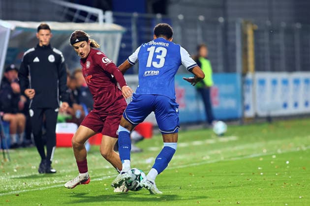 From left: Bennit Broeger (Fortuna Cologne), 38; Tristan Spranger (TSG Hoffenheim II), 13 (GER), TSG Hoffenheim II vs. Fortuna Cologne Soccer Matchday 5, 2026–2027 Season, 3rd Division, September 13, 2026. DFL and DFB regulations prohibit any use of photographs as image sequences and or quasi-vVIDEO GER TSG Hoffenheim II Fortuna Cologne Soccer Matchday 5 Season 2026–2027 September 13, 2026 Hoffenheim Copyright: xEibner-Pressefoto JoergxHirschx EP_JHH