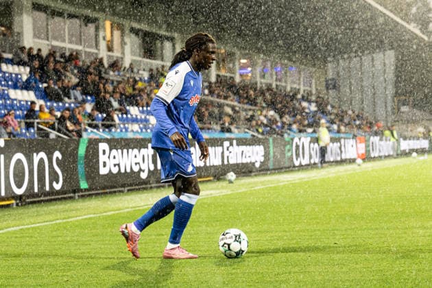 Germany: TSG Hoffenheim II vs. Fortuna Cologne, 3. Liga, 2026–27 season, Dietmar Hopp Stadium, Sinsheim; Blessing Makanda, TSG Hoffenheim II, No. 17 on the ball; Sinsheim, Dietmar Hopp Stadium, Baden-Württemberg, Germany Copyright: xBenedictxChristx