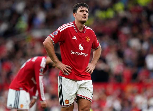 Manchester, England, 13th September 2026. Harry Maguire of Manchester United, ManU during the Manchester United vs Manchester City Premier League match at Old Trafford, Manchester. Picture credit should read: Andrew Yates Sportimage EDITORIAL USE ONLY. No use with unauthorised audio, video, data, fixture lists, club league logos or live services. Online in-match use limited to 120 images, no video emulation. No use in betting, games or single club league player publications. SPI_110_AY_MAN_UTD_MAN_CITY SPI-4993-0103