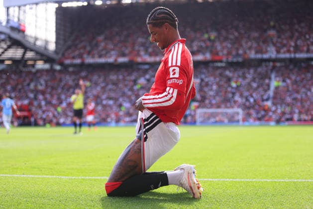Fußball: Premier League – Manchester United gegen Manchester City, 13. September 2026 – Premier League – Manchester United gegen Manchester City – Marcus Rashford von Manchester United wirkt niedergeschlagen. Foto: Simon Stacpoole – Abseits – Manchester, Großbritannien  Copyright: xSimonxStacpoolexOffside