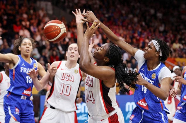 Aliyah Boston, Dominique Malonga, Head-to-Head, Game Scene, Action, Sports, Basketball, FIBA World Cup, World Championship, Women s World Cup, Final, 2026-2027 Season, September 13, 2026, France vs. USA