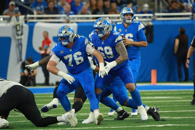 New Orleans Saints vs Detroit Lions DETROIT,MICHIGAN-SEPTEMBER 13: Offensive tackle Blake Miller 76 of the Detroit Lions during the first half of an NFL, American Football Herren, USA football game between the New Orleans Saints and the Detroit Lions in Detroit, Michigan USA, on Sunday, September 13, 2026 Detroit Michigan United States  Copyright: xJorgexLemusx originalFilename:lemus-neworlea260913_np3Ir.jpg