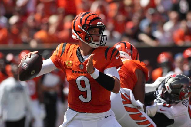 Sep 13, 2026; Cincinnati, OH, USA; Cincinnati Bengals QB Joe Burrow throws the ball during WEEK 1 of the NFL, American Football Herren, USA regular season between the Cincinnati Bengals and the Tampa Bay Buccaneers at Paycor Stadium. Mandatory Credit: -Cal Media Cincinnati USA - ZUMAc04_ 20260913_zma_c04_111 Copyright: xKevinxSchultzx