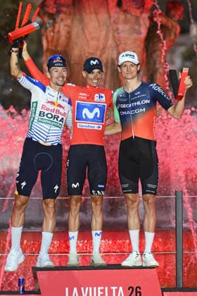 13-09-2026 Vuelta A Espana; Tappa 21 Carrefour Granada - Granada; 2026, Movistar; 2026, Red Bull - Bora Hansgrohe; 2026, Decathlon - Cma Cgm; Mas, Enric; Roglic, Primoz; Gall, Felix; Granada; 
