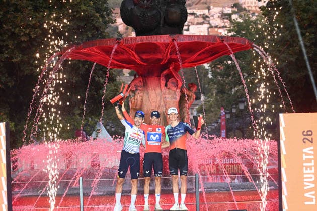 13-09-2026 Vuelta A Espana; Tappa 21 Carrefour Granada - Granada; 2026, Movistar; 2026, Red Bull - Bora Hansgrohe; 2026, Decathlon - Cma Cgm; Mas, Enric; Roglic, Primoz; Gall, Felix; Granada; 