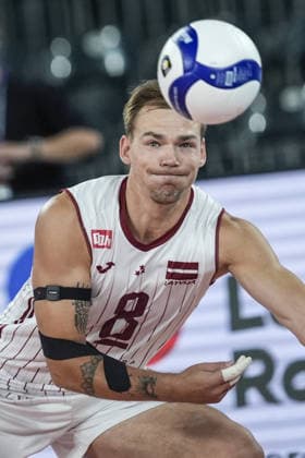 France v Latvia - CEV EuroVolley 2026 CLUJ-NAPOCA, ROMANIA - SEPTEMBER 13: Kristaps Smits of Latvia in action during the CEV EuroVolley 2026 Group D match between France and Latvia at BT Arena in Cluj-Napoca, Romania, on September 13, 2026. Osmancan Gurdogan Anadolu Cluj Romania. Editorial use only. Please get in touch for any other usage.  Copyright: x2026xAnadoluxOsmancanxGurdoganx