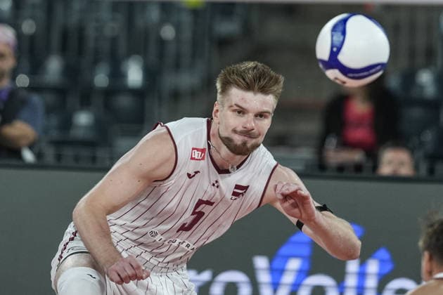 France v Latvia - CEV EuroVolley 2026 Men CLUJ-NAPOCA, ROMANIA - SEPTEMBER 13: Janis Medenis of Latvia in action during the CEV EuroVolley 2026 Pool D match between France and Latvia at BT Arena in Cluj-Napoca, Romania, on September 13, 2026. Osmancan Gurdogan Anadolu Cluj Romania. Editorial use only. Please get in touch for any other usage.  Copyright: x2026xAnadoluxOsmancanxGurdoganx