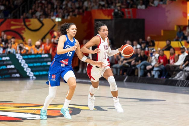 Napheesa Collier (USA), No. 11, dribbling against Janelle Salaun (France), No. 13, GER, USA vs. France, Basketball, 2026 FIBA Women’s World Cup, Final, September 13, 2026, GER, USA vs. France, Basketball, 2026 FIBA Women’s World Cup, Final, September 13, 2026, Berlin Copyright: xEibner-Pressefoto MaxxVincenx EP_MVN
