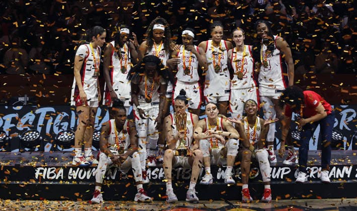 Team USA Celebrates the World Championship Sports Basketball FIBA World Cup Women s World Championship World Cup Final 2026-2027 Season September 13, 2026 France vs. USA