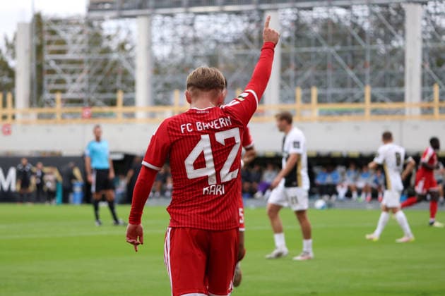 September 13, 2026, Soccer, Men s, Bundesliga 1, 2026–2027 Season, SV 07 Elversberg vs. FC Bayern Munich, Lennart Karl of FC Bayern Munich celebrates his goal to make it 0–1 at the Ursapharm Arena in Elversberg, Kaiserlinde, Saarland, Germany Copyright: xFabianxKleerx