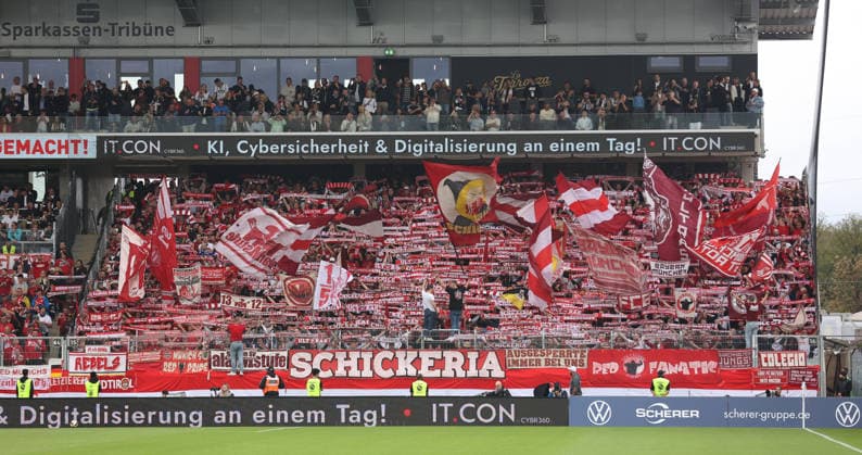 September 13, 2026, Soccer, Men s, Bundesliga 1, 2026–2027 Season, SV 07 Elversberg vs. FC Bayern Munich; FC Bayern Munich fans wave flags and hold up their scarves at the Elversberg Ursapharm Arena on Kaiserlinde Street, Saarland, Germany Copyright: xFabianxKleerx