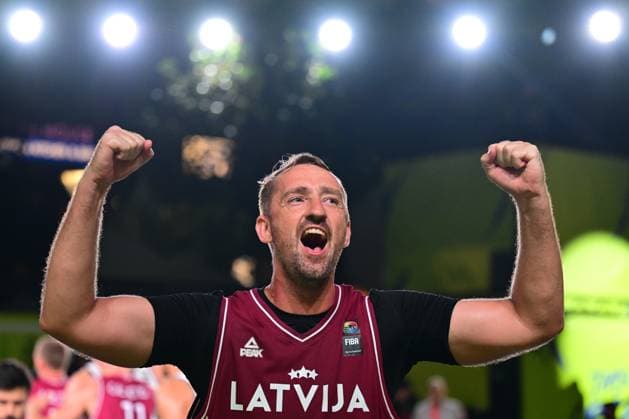 Rihards Kuksiks pictured during the final game of the 3x3 basketball between Netherlands and Latvia at the men s FIBA 3x3 Europe Cup, on Sunday 13 September 2026 in Antwerp. DIRKxWAEM  x186253961x