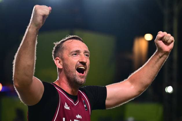 Rihards Kuksiks pictured during the final game of the 3x3 basketball between Netherlands and Latvia at the men s FIBA 3x3 Europe Cup, on Sunday 13 September 2026 in Antwerp. DIRKxWAEM  x186253869x