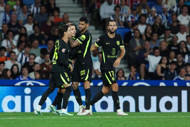 September 13, 2026, San Sebastian, Guipuzcoa, SPAIN: Alejandro Grimaldo of Atletico de Madrid celebrates a goal during the Spanish league, LaLiga EA Sports, football match played between Real Sociedad and Atletico de Madrid at Reale Arena stadium on September 13, 2026, in San Sebastian, Spain. Real Sociedad V Atletico De Madrid - LaLiga EA Sports  - ZUMAa181 20260913_zaa_a181_330 Copyright: xIrinaxR.xHx