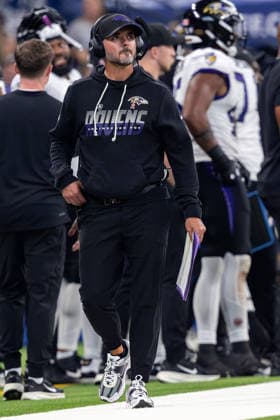 September 13, 2026, Indianapolis, Indiana, U.S: Baltimore Ravens head coach Jesse Minter walks the sideline during the game between the Baltimore Ravens and the Indianapolis Colts at Lucas Oil Stadium, Indianapolis, Indiana. NFL, American Football Herren, USA 2026 Ravens 41-23 Colts  - ZUMAs304 20260913_zaf_s304_007 Copyright: xScottxStuartx