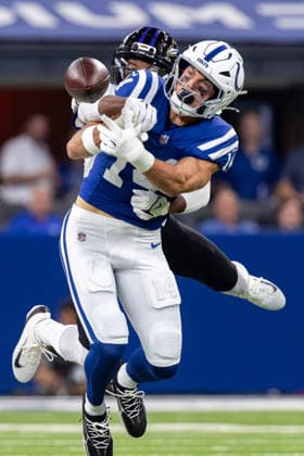 September 13, 2026, Indianapolis, Indiana, U.S: Indianapolis Colts wide receiver Alec Pierce (14) has a pass knocked away during the game between the Baltimore Ravens and the Indianapolis Colts at Lucas Oil Stadium, Indianapolis, Indiana. NFL, American Football Herren, USA 2026 Ravens 41-23 Colts  - ZUMAs304 20260913_zaf_s304_041 Copyright: xScottxStuartx
