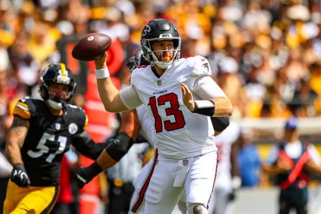 September 13, 2026, Pittsburgh, Pennsylvania, USA: Atlanta Falcons quarterback COOPER RUSH (13) throws from the pocket during the NFL, American Football Herren, USA football game between the Pittsburgh Steelers and the Atlanta Falcons in Pittsburgh, Pennsylvania. NFL 2026: Falcons 13: 20 Steelers  - ZUMAg257 20260913_zsp_g257_004 Copyright: xBrentxGudenschwagerx