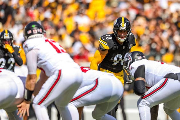 September 13, 2026, Pittsburgh, Pennsylvania, USA: Pittsburgh Steelers linebacker T.J. WATT (90) lines up before the snap during the NFL, American Football Herren, USA football game between the Pittsburgh Steelers and the Atlanta Falcons in Pittsburgh, Pennsylvania. NFL 2026: Falcons 13: 20 Steelers  - ZUMAg257 20260913_zsp_g257_016 Copyright: xBrentxGudenschwagerx