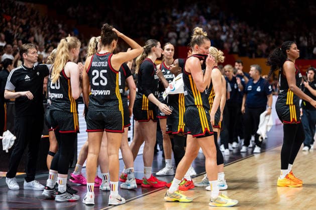 Frieda Buehner, Germany, 20; Clara Bielefeld, Germany, 25; Leonie Fiebich, Germany, 13—disappointed after the loss, GER, Spain vs. Germany, basketball, 2026 FIBA Women’s World Cup, 3rd-Place Game, September 13, 2026, GER, Spain vs. Germany, Basketball, 2026 FIBA Women’s World Cup, 3rd-Place Game, September 13, 2026, Berlin Copyright: xEibner-Pressefoto MaxxVincenx EP_MVN