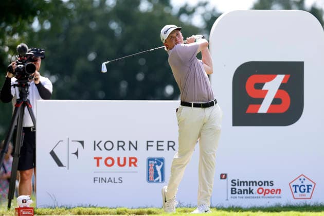 FRANKLIN, TN - SEPTEMBER 13: Sandy Scott of Scotland watches his tee shot on No. 4 during the final round of the Simmons Bank Open for the Snedeker Foundation, September 13, 2026 at Vanderbilt Legends Club in Franklin, Tennessee. (Photo by Matthew Maxey Icon Sportswire) GOLF: SEP 13 Korn Ferry Tour Simmons Bank Open EDITORIAL USE ONLY Icon260913017